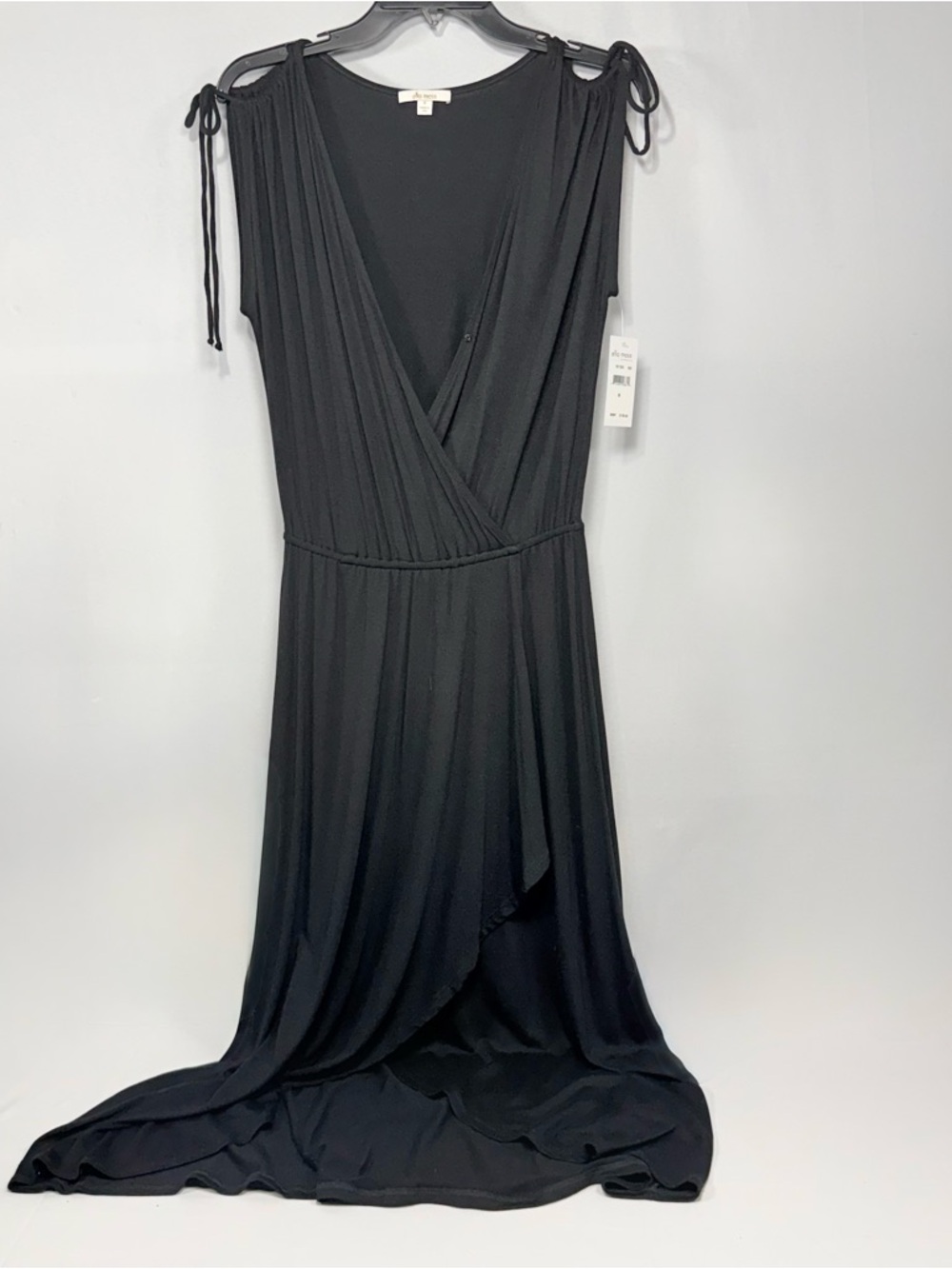 NWT Ella Moss Black Rayon Faux Wrap Maxi Dress Tie Shoulder Size M Medium - Picture 2 of 10